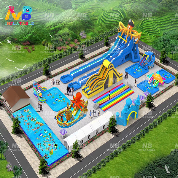 NB-LW015 Outdoor Giant  Inflatable Theme Land Park with Pool Inflatable Land Water Park With Pool