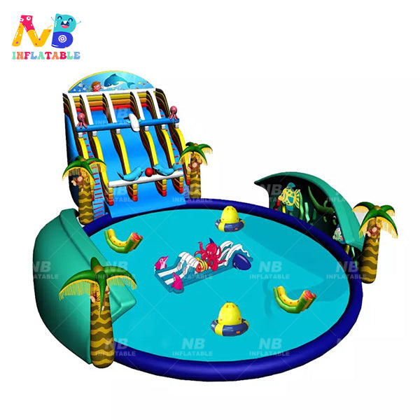 NB-LW027 Kids inflatable amusement park customized ocean theme pvc jumping games land water park for commercial