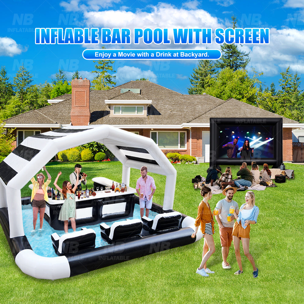 NB-PB021 Backyard Ultimate Inflatable Floating Pool Bar Adults Party Swimming Pool Pub House Event Beach Cabana Inflatable Pool Bar Tent With Screen